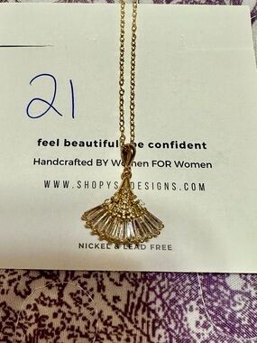 YSM Designs Kinsley Necklace Art Deco Style Crystal Fan Pendant on a Gold Chain